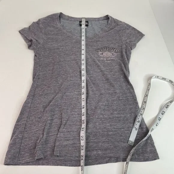 Harley Davidson Women’s V Neck T Shirt Size Small, Grey Sturgis Rally SD 2019 - Picture 7 of 7